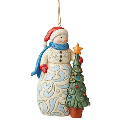 Image of Enesco Jim Shore Heartwood Creek Snowman with Tree Christmas Ornament 6009468