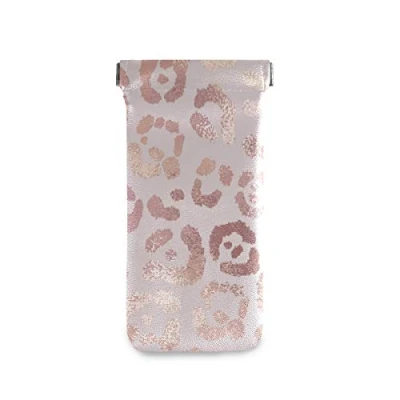 Image of linomo Rose Gold Leopard Print Sunglasses Bag Microfiber Leather Pouch, Storage for Glasses and Cell Phones