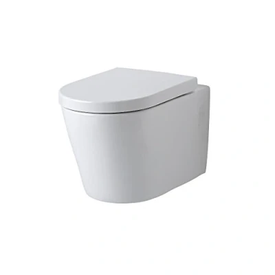 Image of Milano Ballam Modern White Ceramic Wall Hung Rimless Toilet WC and Soft Close Seat