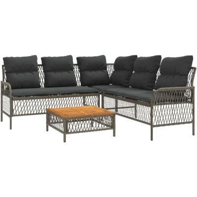 Image of vidaXL 2 Piece Garden Sofa Set with Cushions Grey Poly Rattan