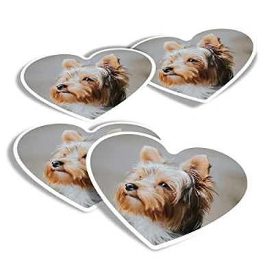 Image of Vinyl Heart Stickers (Set of 4) Yorkshire Terrier Small Dog Puppy Fun Decals for Laptops,Tablets,Luggage,Scrap Booking,Fridges #46520