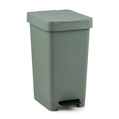 Image of TATAY Smart Pedal Bin, 25L Capacity, Retractable Pedal, Polypropylene, BPA Free, 30L Trash Bag. Color Green Sage Recycling. Measures 26 x 36 47cm
