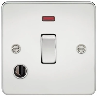 Image of KnightsBridge Flat Plate 20A 1G DP switch with neon and flex outlet polished chrome