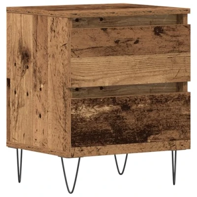 Image of vidaXL rustic reclaimed wood bedside table with dual drawers vintage nightstand/bedsidetable for bedroom/chic indoors