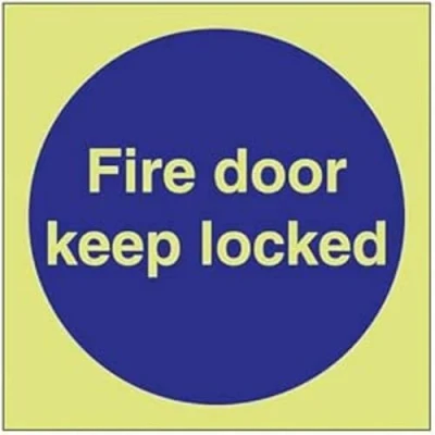 Image of V Safety Glow In The Dark Fire Door Keep Locked Sign 150mm x Self Adhesive Vinyl
