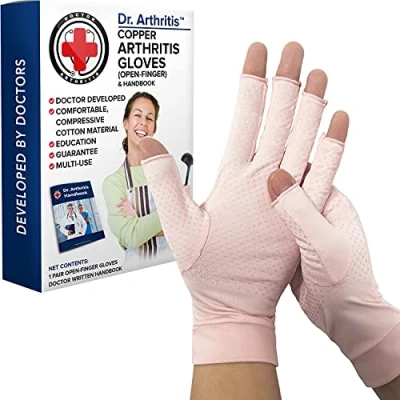 Image of Dr. Arthritis Copper Compression Gloves for Women and Men, Carpal Tunnel Gloves, Hand Brace Pain Support (Pink, Large)