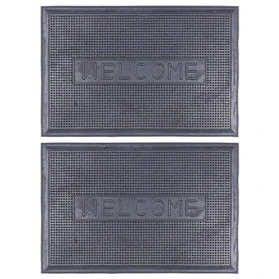 Image of Nicola Spring 2x Black Welcome 60cm x 40cm Heavy Duty Rubber Dirt Trapper Door Mat Outdoor Non Slip Kitchen Entrance Floor Doormat