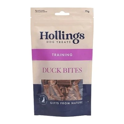 Image of Hollings Duck Bites Dog Training Treats, Delicious Treats for Adult Dogs, High in Protein &amp; Made with 100% Natural Ingredients (75g)
