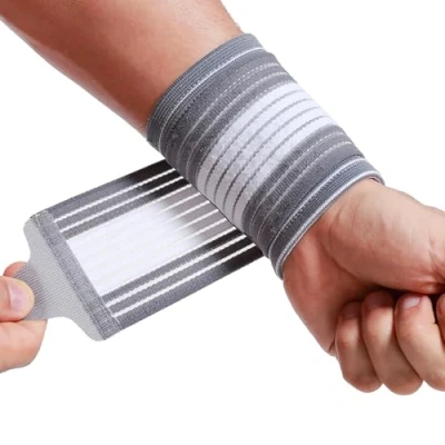 Image of Neotech Care Wrist Band Adjustable Compression Strap Elastic &amp; Breathable Fabric Support Sleeve for Tennis, Sports, Exercise Men, Women, Right or Left Grey Colour (Size M, 1 Unit)