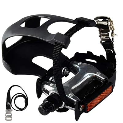 Image of COZYROOMY Bicycle Pedals, Resin/Alloy, 9/16 Inch Spindle, Clips and Straps, Black+White, Adult