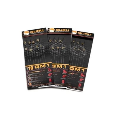 Image of Korda Guru QM1 4&quot; Bait Bands Hair Rigs Barbless (Size 14 7lb) Pre Tied Carp Fishing for Pellets, Wafters, Boilies Micro Band Quick Changes 10 Pack