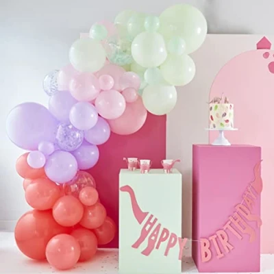 Image of Ginger Ray Kids Pink Girl Dinosaur Party Balloon Arch Decoration Kit