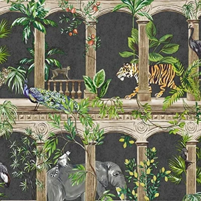 Image of Holden Decor Outside in Animal Arches Black Wallpaper 13111 Tropical Plants