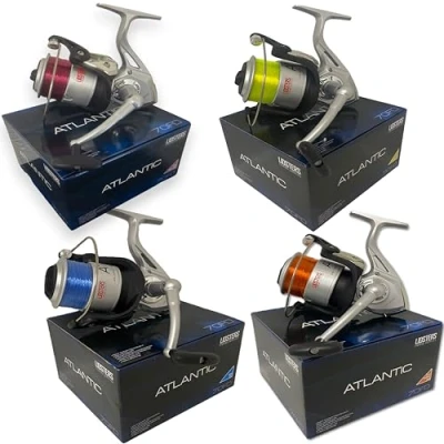 Image of LARGE ATLANTIC 70 FD SEA FISHING LIDSTERS BEACH PIER REEL YELLOW BLUE ORANGE (Orange)