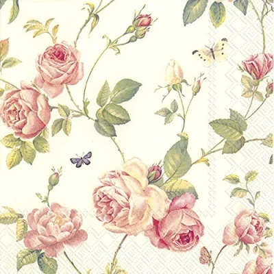 Image of New Rambling Rose Cream 3ply Napkin 20pk (33 x 33 cm)