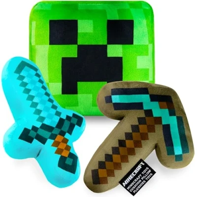 Image of Minecraft Soft Toy 3pcs Plushie Cushion Set Creeper Stuffed Kids Teenagers, Bedroom Accessories 3D Decorative Collectibles Gifts for Gamers
