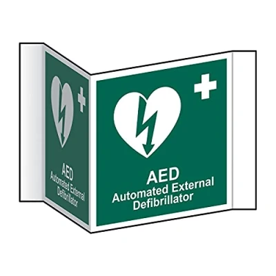 Image of AED Defibrillator 3D Projection Sign, Self Adhesive Mounting Strips, Rigid 1.5mm PVC Board, Each Side W200mm x H200mm
