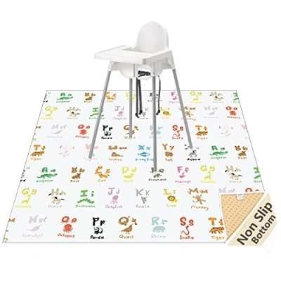 Image of Splat Mat for Under High Chair/Arts/Crafts, WOMUMON Washable Spill Waterproof Anti slip Floor Protector Splash Mat, Messy and Table Cloth