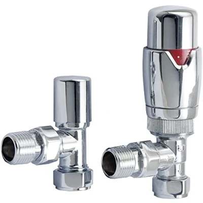 Image of Milano Modern Pair of Chrome Angled Thermostatic Heated Towel Rail Radiator Valves