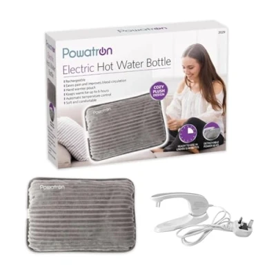 Image of POWATRON Rechargeable Electric Hot Water Bottle Soft &amp; Cosy Hand Body Warmer Massaging Heat Pad Prefilled Over Protection Portable Heating For Pain Relief Cramps Sore Muscles Arthritis