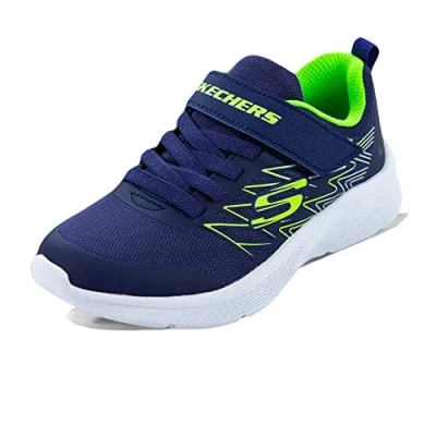 Image of Skechers Microspec Trainers for kids, Size: 1, Navy/lime/silver Textile/synthetics