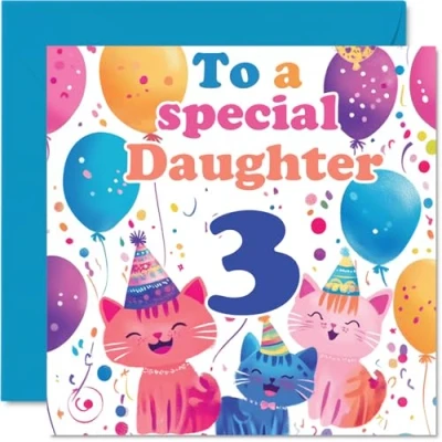 Image of 3rd Daughter Birthday Card Cute Cats Special Happy for from Mum Dad, 145mm x Age 3 Three Greeting Cards