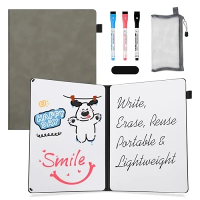 Image of AGM Dry Erase Mini Whiteboard A4, 30 x 21.5 cm Double Sided Small Desk White Board with 3 Colored Pens, 1 Eraser, Mesh Bag, Portable Writing for Studying, Meetings, Note Taking, and Doodling