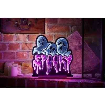 Image of Smart Garden Halloween Infinity Effect 3D Purple Spooky Ghost LED Light 30cm Decoration Themed Décor Prop Scary Perfect for Parties, Home, Living Room