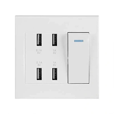 Image of USB Outlet 4 Ports Switch Control Wall (220 250V) 5V 2.1A/1A 4100mA