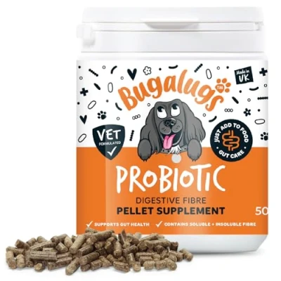 Image of Bugalugs Dog fibre Supplement Pellets with probiotics for dogs, kaolin &amp; Psyllium Husk pro supports gut health promotes digestion 500g