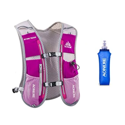 Image of 5L Lightweight Running Backpack Outdoor Sports Trail Racing Marathon Hiking Fitness Bag Hydration Vest Pack for Men Women With 1.5L or 500ml Kettle (Rose Red Water Bottle, One Size)