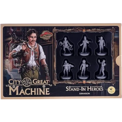 Image of City of The Great Machine. Stand in Heroes Board Game Expansion 1 4 Players Ages 14 and up Steampunk One vs Many Hidden Movement Cooperative &amp; Solo Average Playtime 60 90 min