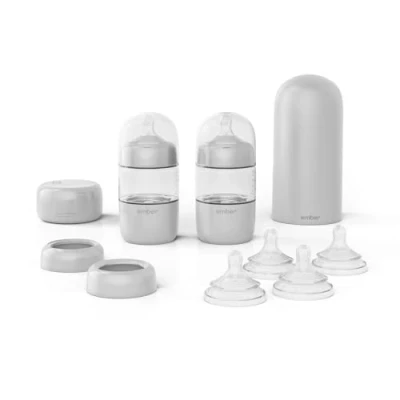 Image of Ember Baby Bottle System Self Warming for Home &amp; Travel Fast Milk Warmer Breastmilk Formula Includes 2X 178ml Portable Bottles, Thermal Dome Puck