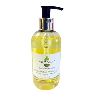 Image of Aromabar Muscle Aches &amp; Pains Massage Oil 250ml with Lavender, Eucalyptus, Peppermint Pure Essential Oils Pre Blended 100% Natural Ingredients Pump Dispenser Included