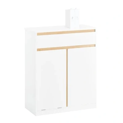 Image of SoBuy Laundry Cabinet Chest Bathroom Storage with Basket White W71 x D33 H85cm BZR79 W