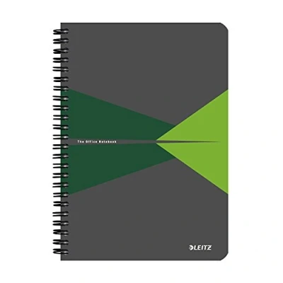 Image of Leitz A5 Stiff Cover Notebook, Green (Wire Bound, 90 Sheets, Ruled, 1 Bookmark, gsm Ivory Paper, Office Range)