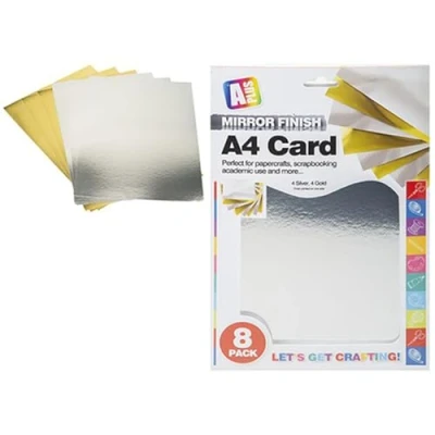 Image of Shimmering Gold &amp; Silver Colour Mirror Card A4 Size (Pack of 8) Luxurious Design Ideal for Crafts, Scrapbooking, DIY Projects