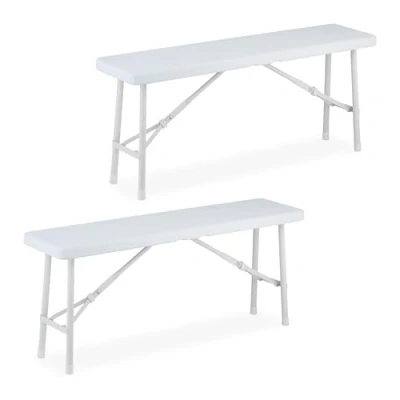 Image of Relaxdays Set of 2 Picnic Benches, Foldable, for Pub, Garden or Campsite, up to 150kg Each, HWD: 42 x 100 25 cm, White