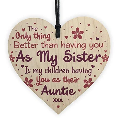 Image of RED OCEAN Cute Auntie Heart Plaque Wooden Birthday Sister Keepsake