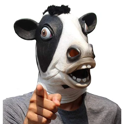 Image of CreepyParty Deluxe Novelty Halloween Costume Party Latex Animal Head Mask Cow