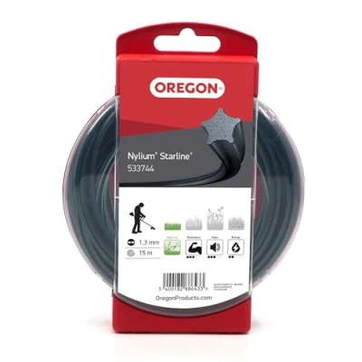 Image of Oregon Nylium Star Shaped Strimmer Line Wire for Grass Trimmers and Brushcutters, Five Cutting Edges Clean Finish, Professional Grade Heavy Duty Nylon, Fits Petrol Strimmers, 1.3mm 15m (‎533744)