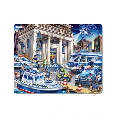 Image of Larsen US32 Police Catching the Bank Robbers, Neutral Edition, 43 Piece Boxless Tray &amp; Frame Jigsaw Puzzle