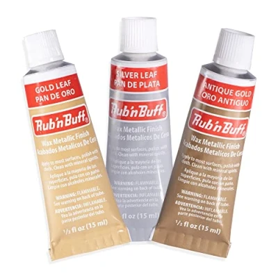 Image of AMACO Rub n Buff Wax Metallic Finish 3 Color Kit Antique Gold Silver Leaf and 15ml Tubes Versatile Gilding for Finishing Furniture Antiquing Restoration Colors