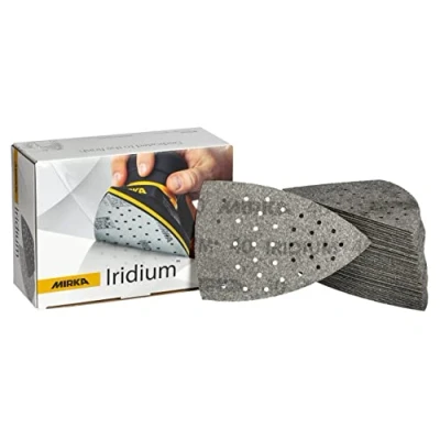 Image of Mirka Iridium sanding Triangle Premium Sandpaper 100x152x152mm 36 hole Grip, Grit 40, 50 pcs / For paint, putty, primer, wood, steel, mineral materials, plastic.