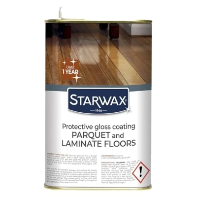 Image of STARWAX Parquet &amp; Laminate Floor Polish 1L Restores Shine Gloss Fills Scratches, Protects from Stains Wear Easy Mop On Application No Sanding Covers 30m² Quick Drying