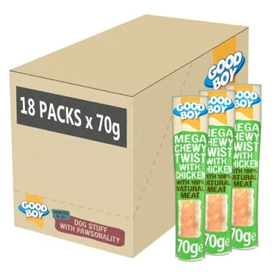 Image of Good Boy Mega Chewy Twist Made With 100% Natural Chicken Breast Meat 70 Grams High In Protein Dog Treats Case of 18