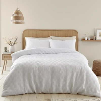 Image of Catherine Lansfield Waffle Checkerboard Single Duvet Cover Set White