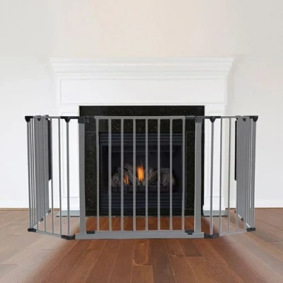 Image of Safetots Multi Panel Fire Surround, 82cm Deep x 104cm Wide, Grey, 70cm Tall, Child and Pet Safety, Baby Toddler Guard, Safety Barrier for Fireplaces, Easy Installation