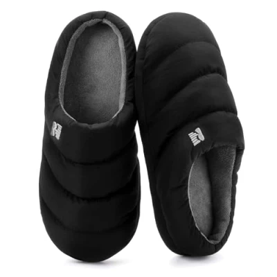 Image of RockDove Men&#039;s Campground Memory Foam Down Slipper, Size 8/9 UK Men, Black and Gray