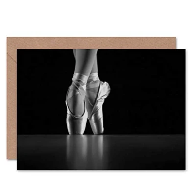 Image of Wee Blue Coo CARD GREETING MONOCHROME BALLERINA DANCER SHOES GIFT